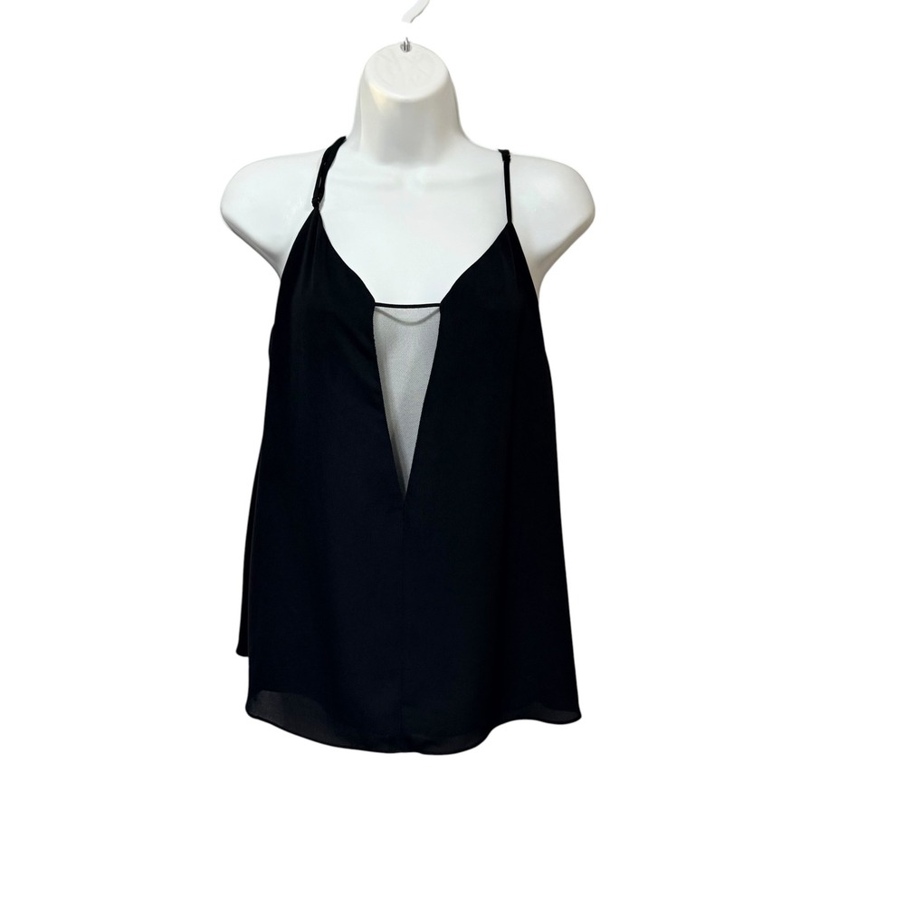 Babaton Aritzia Black Deep V-Neck Mesh Camisole Tank Top Medium YPO1-2597-37
